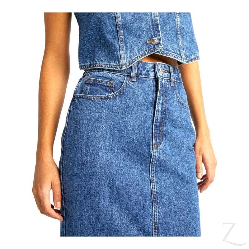 Buy-Ladies Super Strong Plain Pencil Denim Skirt | Maxi | "Mina"-Online-in South Africa-on Zalemart