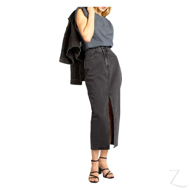 Buy-Ladies Super Strong Plain Pencil Denim Skirt | Midi | "Mina"-Online-in South Africa-on Zalemart