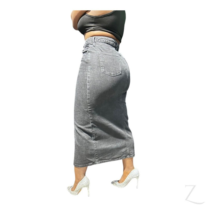 Buy-Ladies Super Strong Plain Pencil Denim Skirt | Midi | "Mina"-Online-in South Africa-on Zalemart