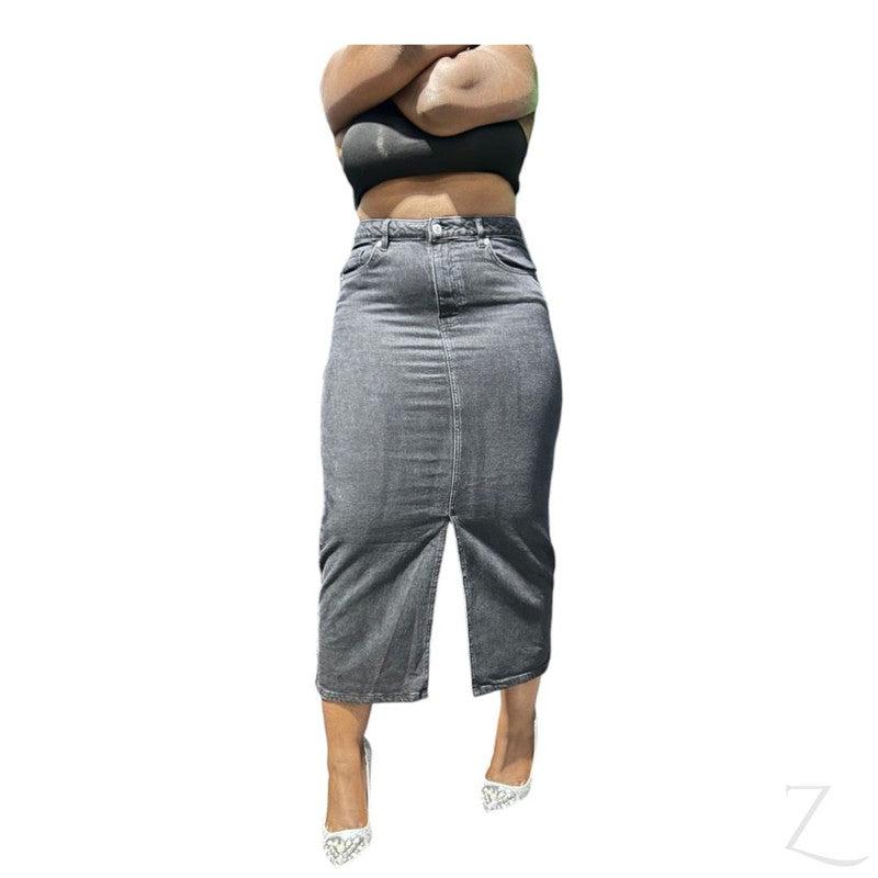 Buy-Ladies Super Strong Plain Pencil Denim Skirt | Midi | "Mina"-Online-in South Africa-on Zalemart