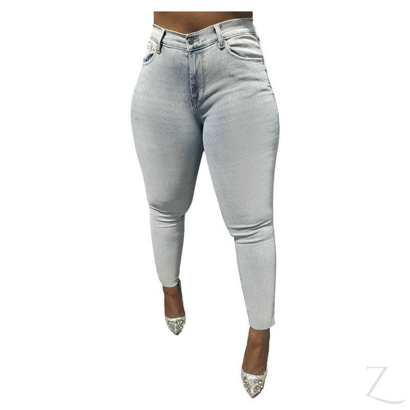 Ladies Super Strong Stretchy Skinny Plain Denim Jeans | Slit Cropped Hem |  Barbie