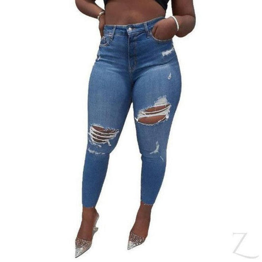 Ladies Extra High Waist Super Stretchy Super Skinny Strong Denim Jeans | Ripped | "Samina"