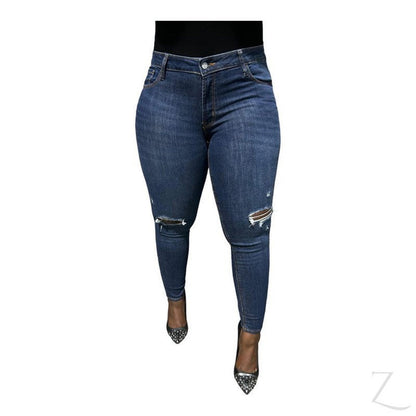 Ladies Super Skinny Stretchy Blue Denim Jeans | Ripped | "Samina"