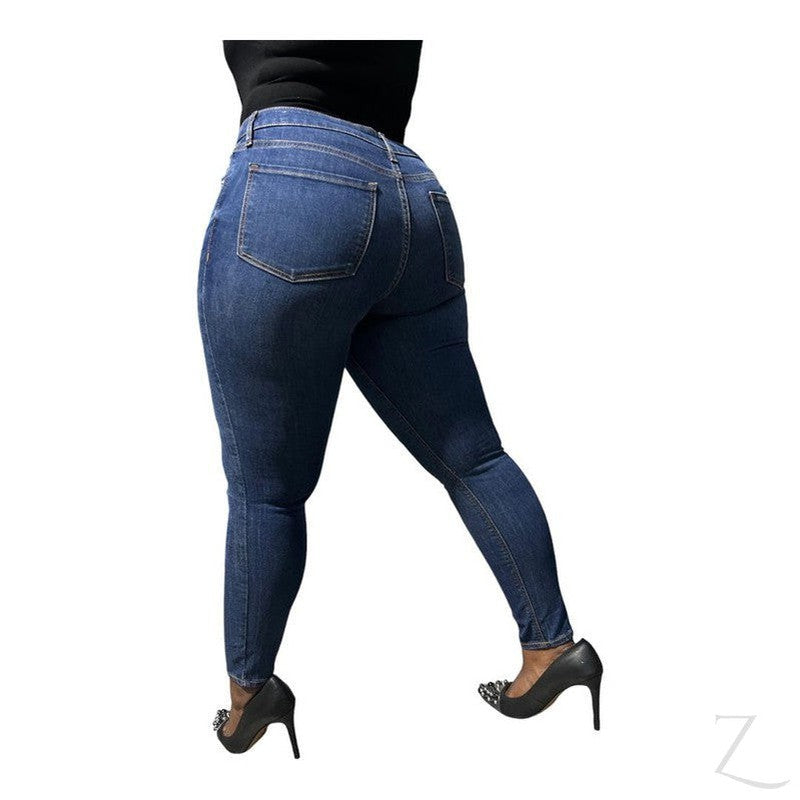 Ladies Super Skinny Stretchy Blue Denim Jeans | Ripped | "Samina"