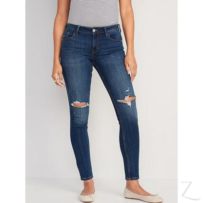 Ladies Super Skinny Stretchy Blue Denim Jeans | Ripped | "Samina"