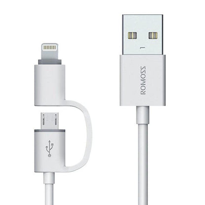 Romoss 2 in 1 USB-A to Lightning | Micro USB | 1m Cable - White