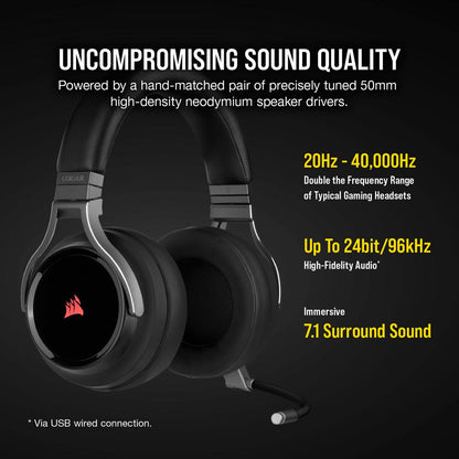 CORSAIR VIRTUOSO RGB Wireless High-Fidelity Gaming Headset; 7.1 - Carbon