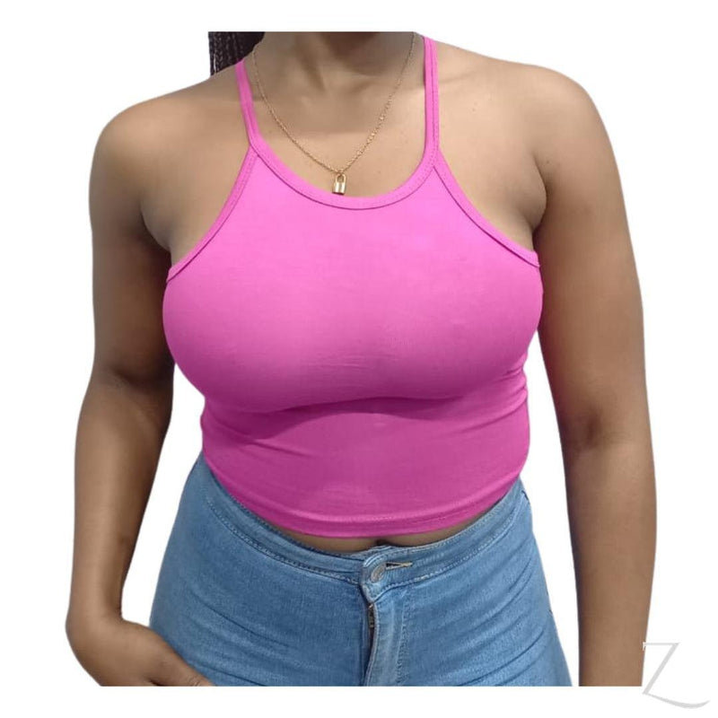 Buy-Ladies Cropped Stretchy Fitted Cami Vest | Plain-Pink-XS-Online-in South Africa-on Zalemart