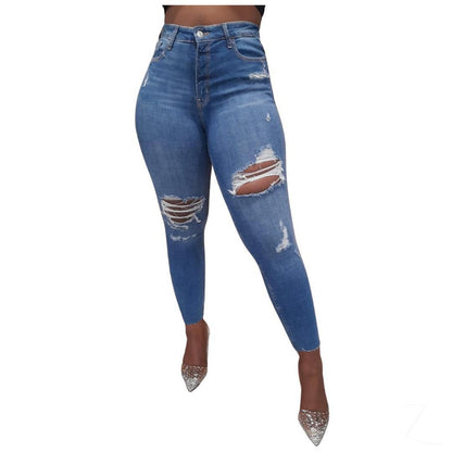 Buy-Ladies Extra High Waist Super Stretchy Super Strong Skinny Denim Jeans | Ripped | "Samina"-Blue-26-Online-in South Africa-on Zalemart