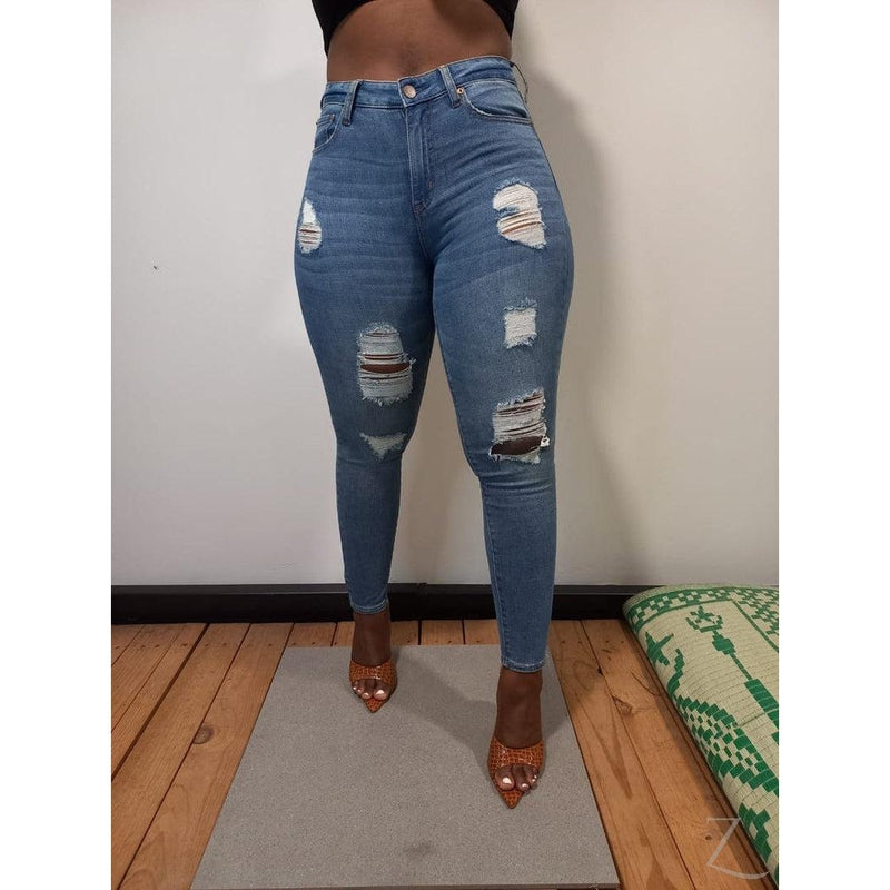 Buy-Ladies High Waist Super Skinny Stretchy Strong Denim Jeans | Ripped | "Diza"-Online-in South Africa-on Zalemart