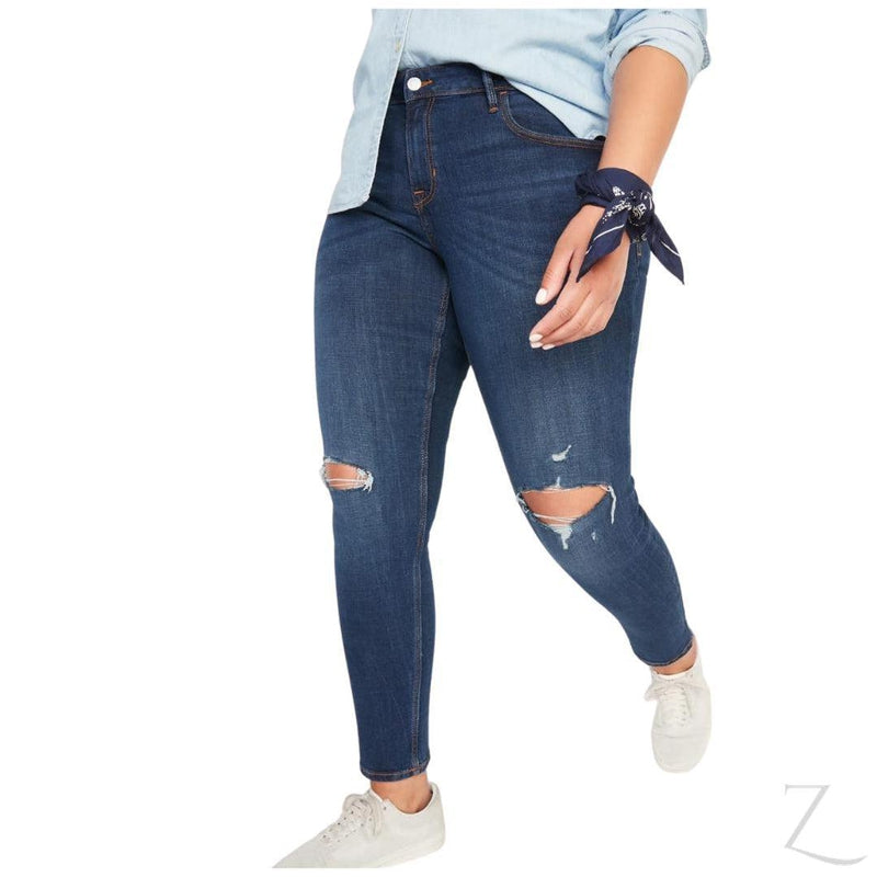 Buy-Ladies Mid Rise Super Skinny Stretchy Blue Jeans | 2 Knees Ripped | "Samina"-Blue-34-Online-in South Africa-on Zalemart