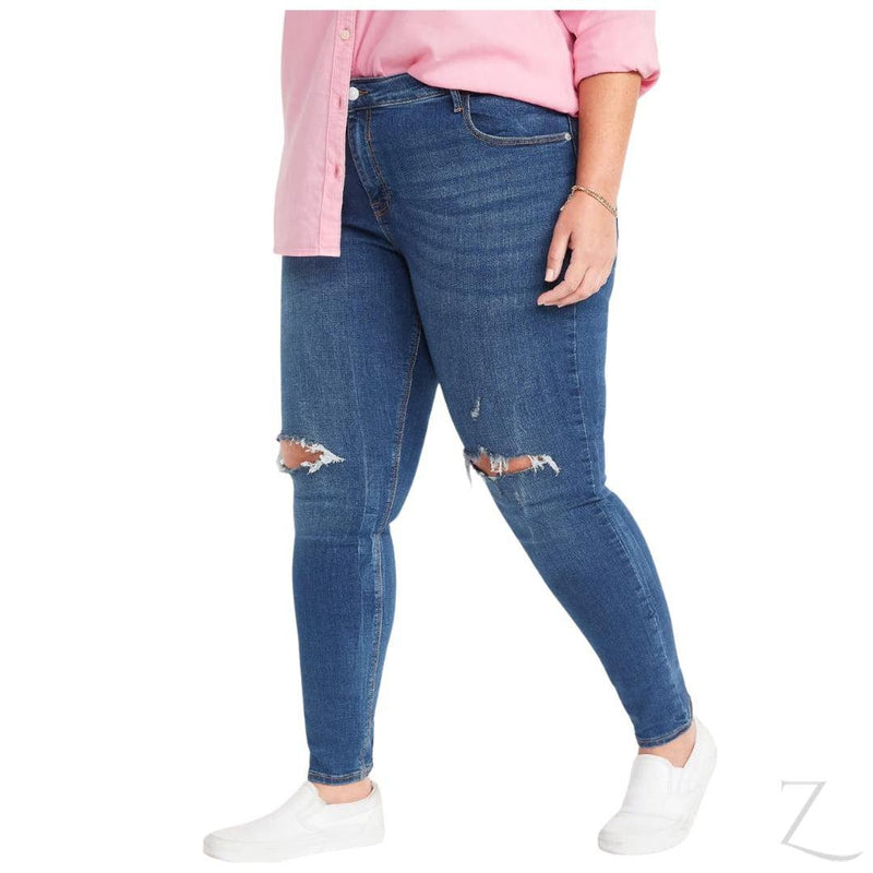 Buy-Ladies Mid Rise Super Skinny Stretchy Blue Jeans | 2 Knees Ripped | "Samina"-Blue-40-Online-in South Africa-on Zalemart