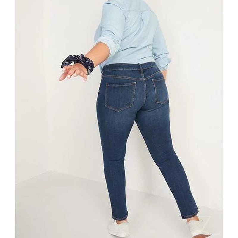 Buy-Ladies Mid Rise Super Skinny Stretchy Blue Jeans | 2 Knees Ripped | "Samina"-Online-in South Africa-on Zalemart