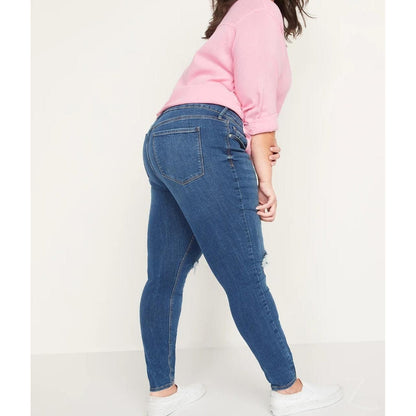 Buy-Ladies Mid Rise Super Skinny Stretchy Blue Jeans | 2 Knees Ripped | "Samina"-Online-in South Africa-on Zalemart