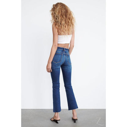 Buy-Ladies Super Strong Slightly Stretchy Cropped Flared Jeans | Plain | "Zia"-Online-in South Africa-on Zalemart