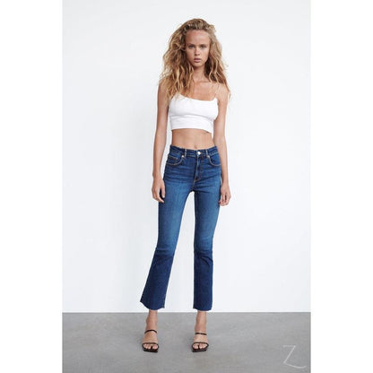 Buy-Ladies Super Strong Slightly Stretchy Cropped Flared Jeans | Plain | "Zia"-Online-in South Africa-on Zalemart