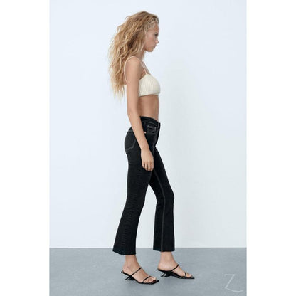 Buy-Ladies Super Strong Slightly Stretchy Cropped Flared Jeans | Plain | "Zia"-Online-in South Africa-on Zalemart