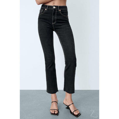 Buy-Ladies Super Strong Slightly Stretchy Cropped Flared Jeans | Plain | "Zia"-Online-in South Africa-on Zalemart