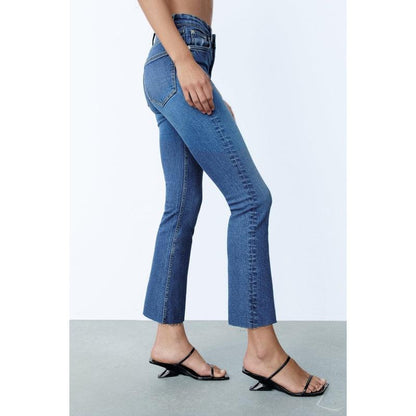 Buy-Ladies Super Strong Slightly Stretchy Cropped Flared Jeans | Plain | "Zia"-Online-in South Africa-on Zalemart