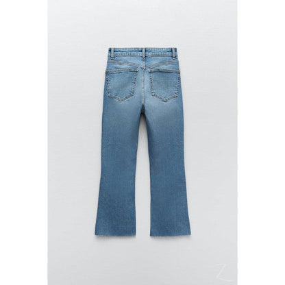 Buy-Ladies Super Strong Slightly Stretchy Cropped Flared Jeans | Plain | "Zia"-Online-in South Africa-on Zalemart