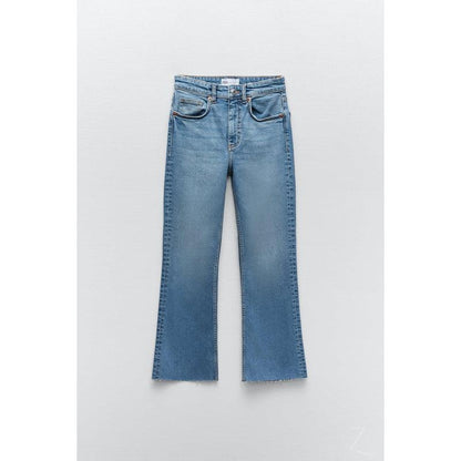 Buy-Ladies Super Strong Slightly Stretchy Cropped Flared Jeans | Plain | "Zia"-Online-in South Africa-on Zalemart