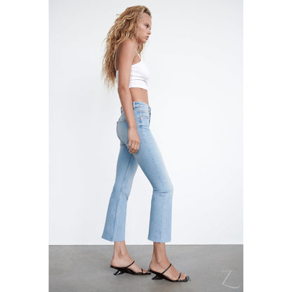 Buy-Ladies Super Strong Slightly Stretchy Cropped Flared Jeans | Plain | "Zia"-Online-in South Africa-on Zalemart