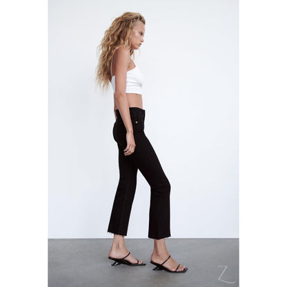 Buy-Ladies Super Strong Slightly Stretchy Cropped Flared Jeans | Plain | "Zia"-Online-in South Africa-on Zalemart