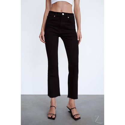 Buy-Ladies Super Strong Slightly Stretchy Cropped Flared Jeans | Plain | "Zia"-Online-in South Africa-on Zalemart