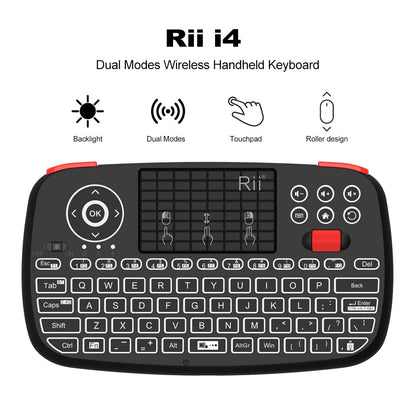 Rii Wireless QWERTY Backlit Gamepad Touchpad | Keyboard | Bumpers | Scroll Wheel - Black