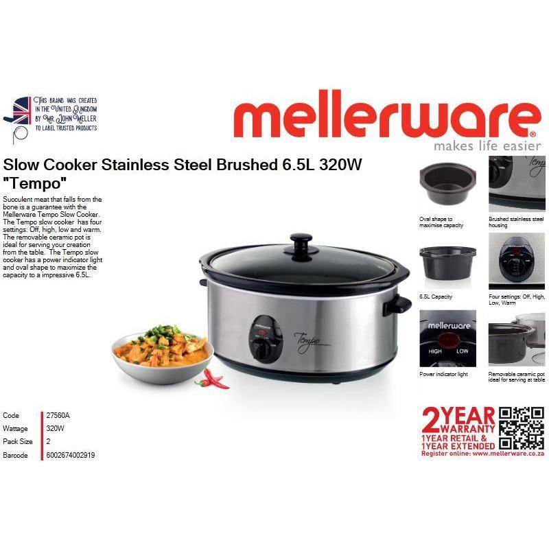 Mellerware-TEMPO slow cooking pot. 240W. Multi Function. Capacity 3,5L.  Non-stick pressure cooker. Ceramic and glass